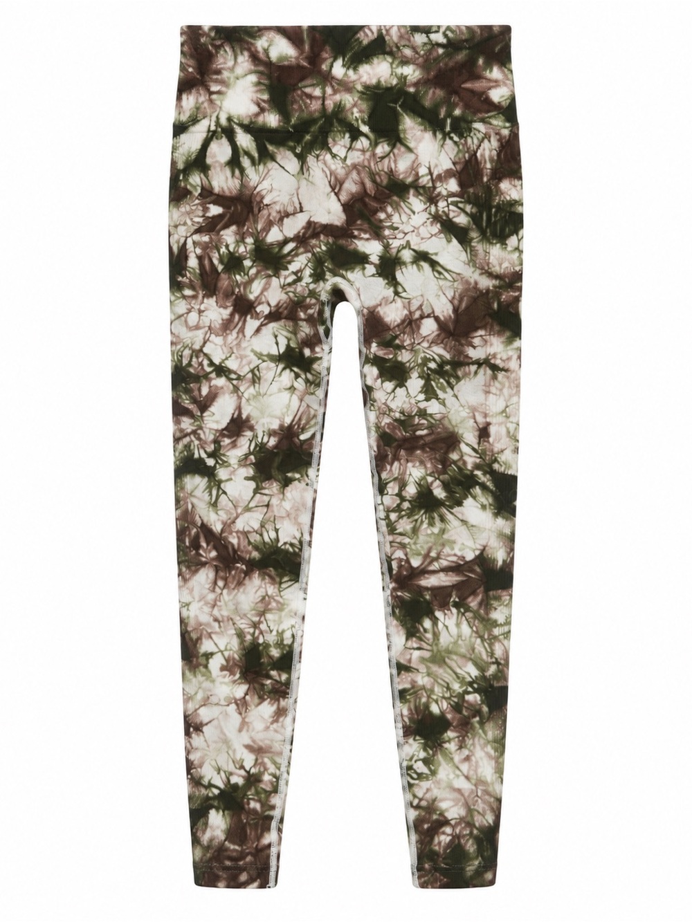 Woman’s Ribbed Tie-Dye Leggings - Olive Green & Brown, Butt Stitched Enhanced XS